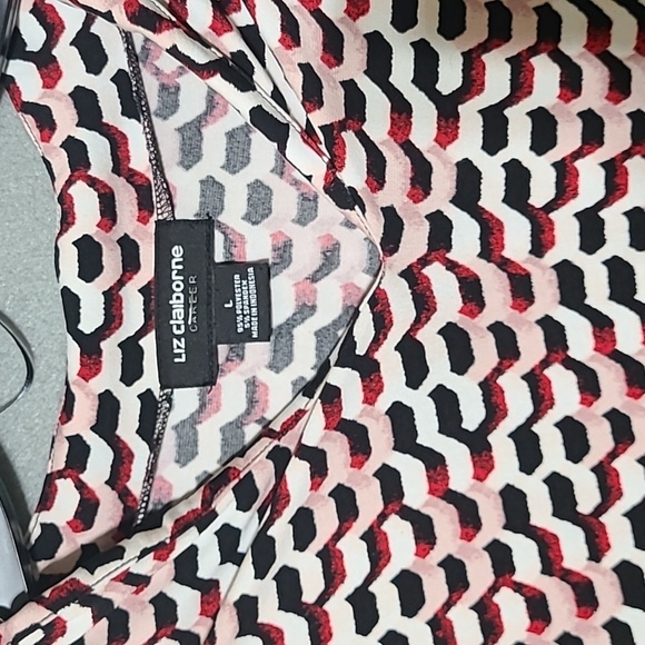 LIZ CLAIBORNE Women's V-Neck Long Sleeve Geometric Print Blouse - Size Large - Picture 2 of 6